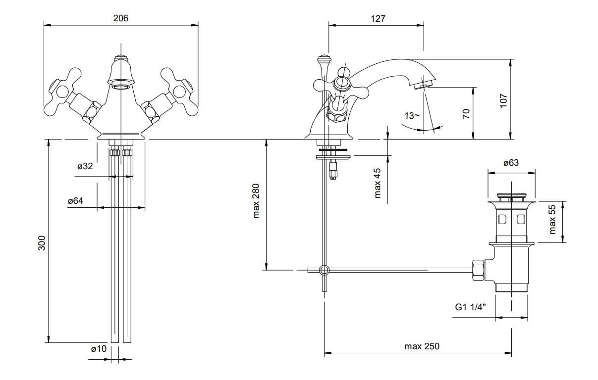 800 1 hole washbasin tap with individual rosettes By ZAZZERI