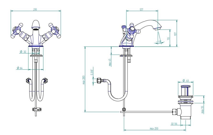 800 1 hole washbasin tap with individual rosettes By ZAZZERI