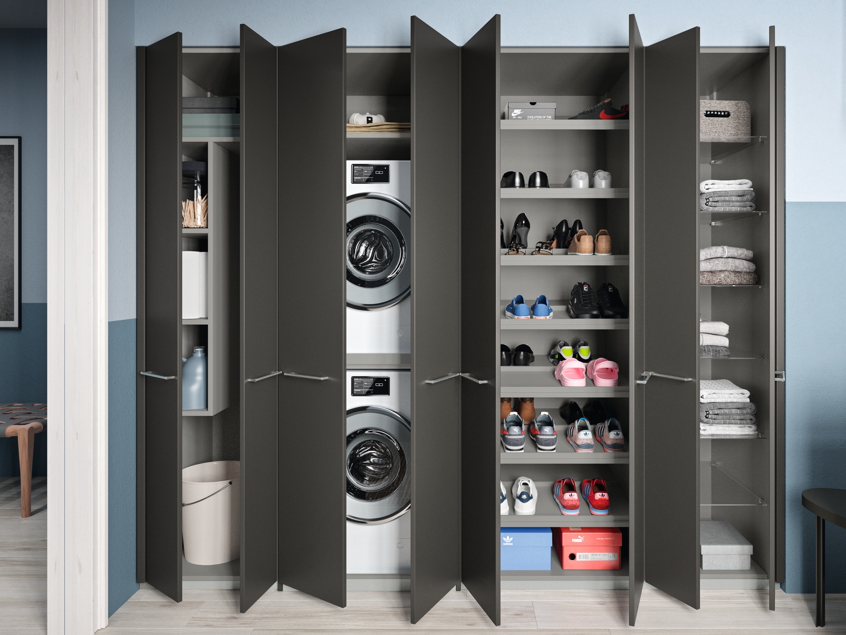 REGOLA Sectional wooden laundry room cabinet By Cerasa