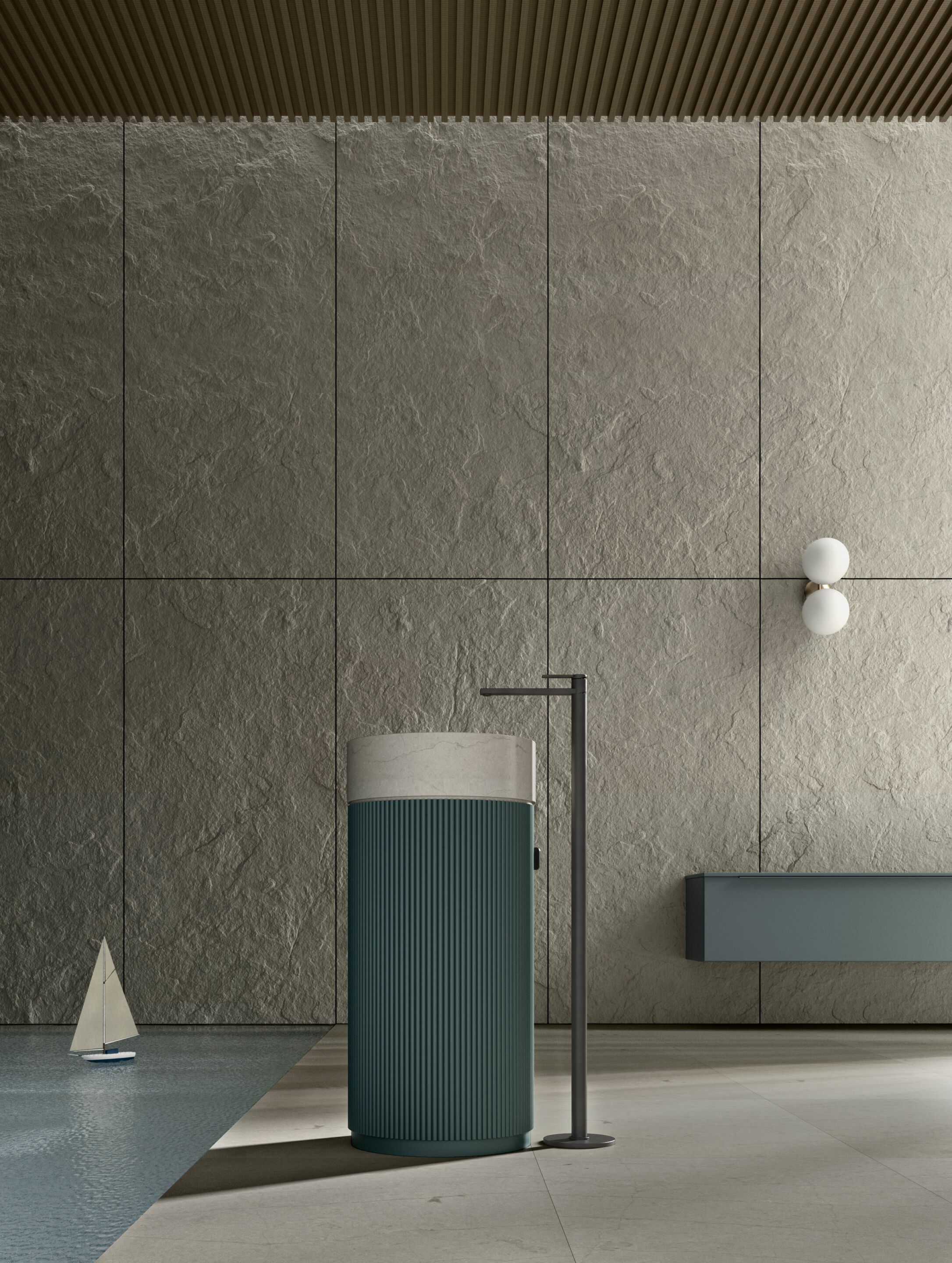 Lavabo freestanding rivestito in noce MONOLITE - COMPOSIZIONE UNIKO ...