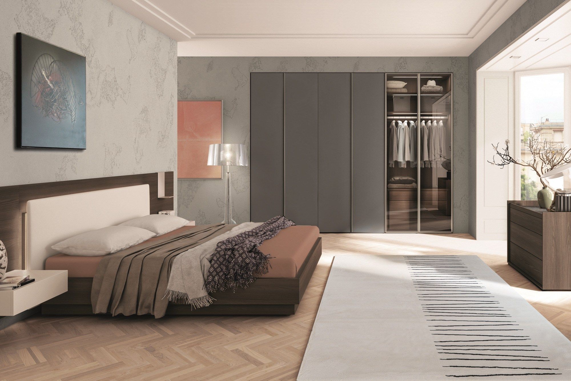 BED45 Bed with upholstered headboard By Zalf