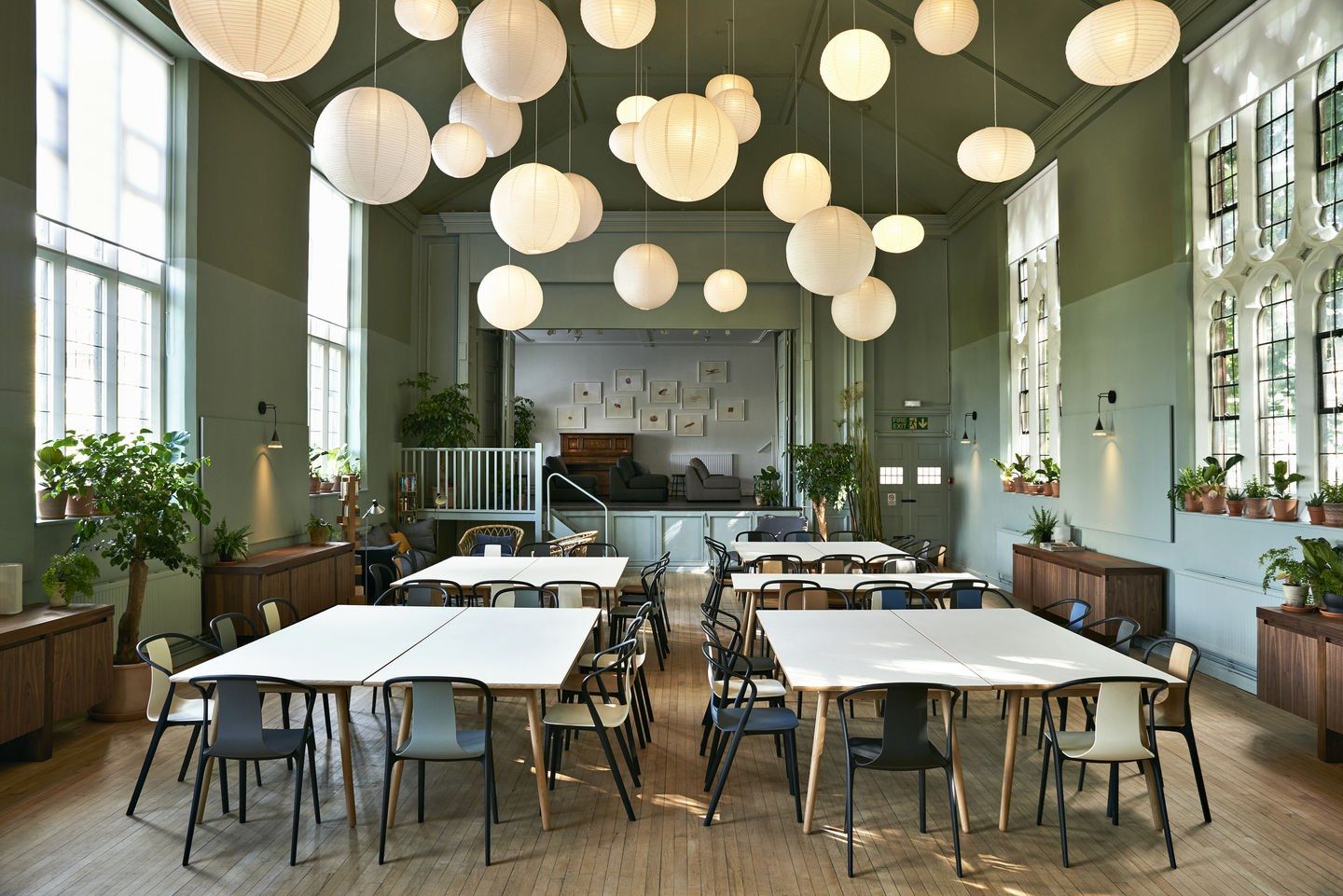 BELLEVILLE CHAIR Stackable wooden chair with armrests By Vitra design