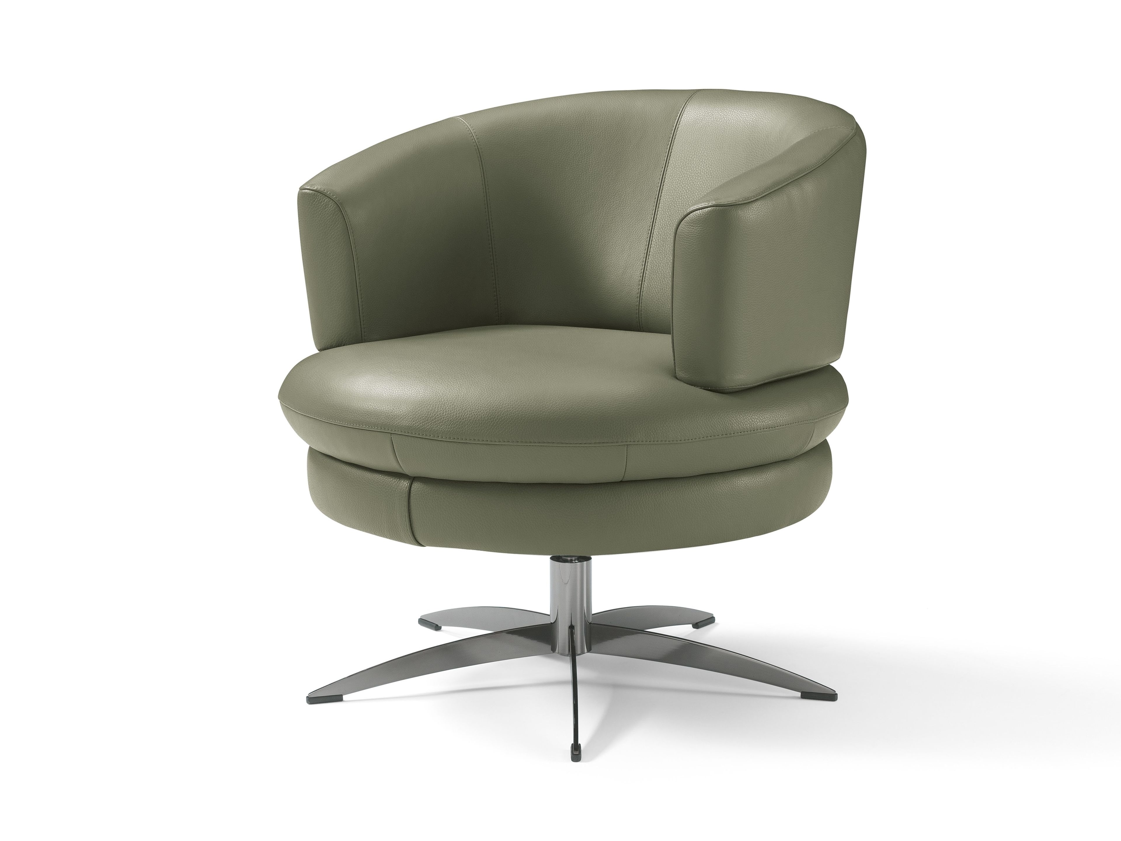 BLENDA Swivel easy chair Swivel leather easy chair with 4spoke base