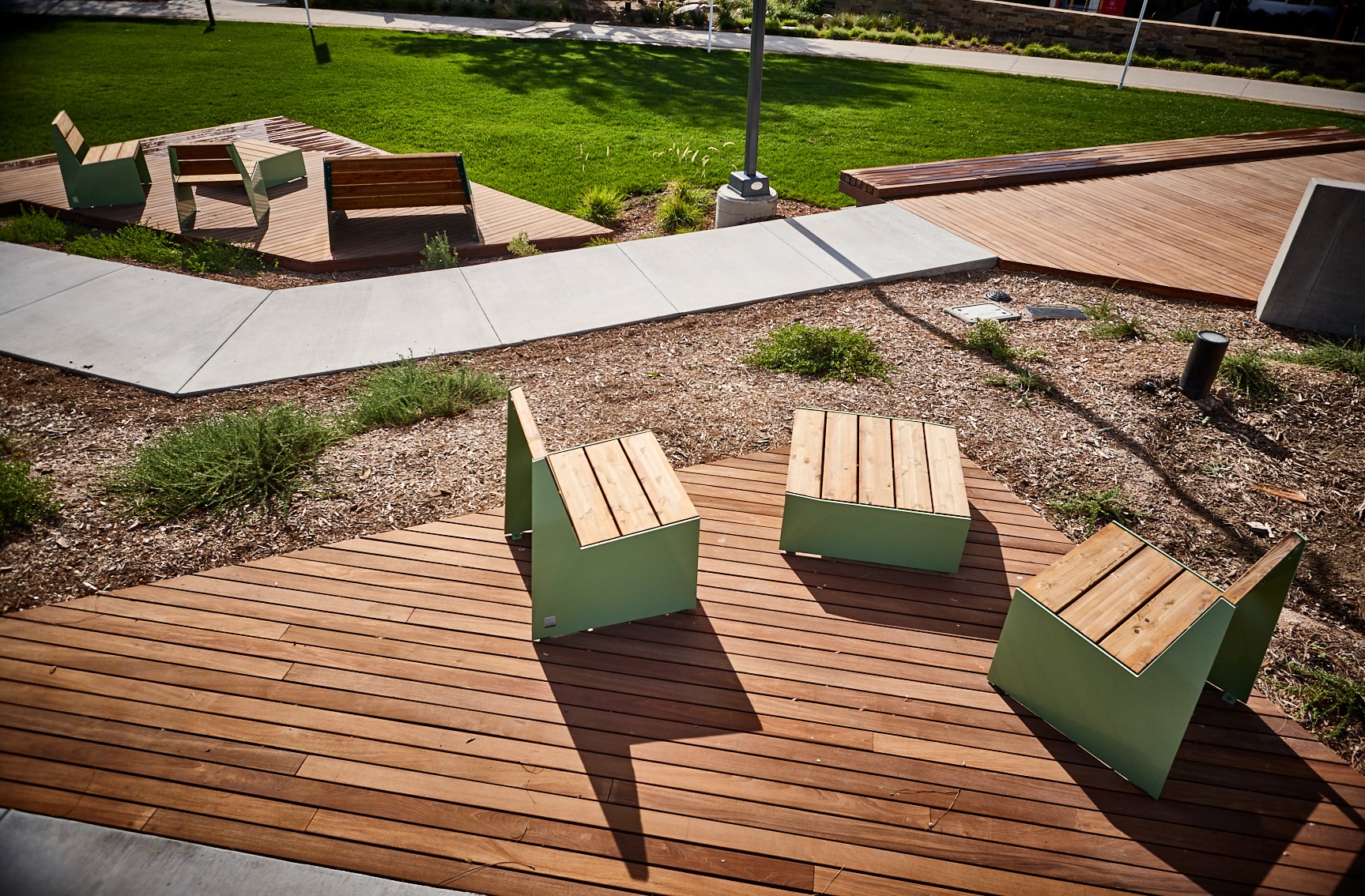 BLOC TABLE Square steel and wood Table for public areas By VESTRE