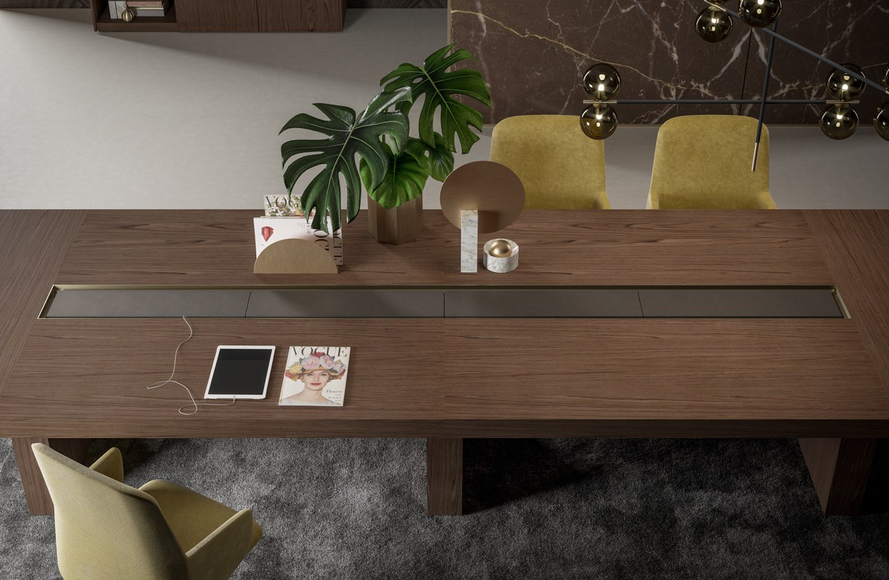 BLOCK 2.0 Modular rectangular wooden meeting table with cable ...