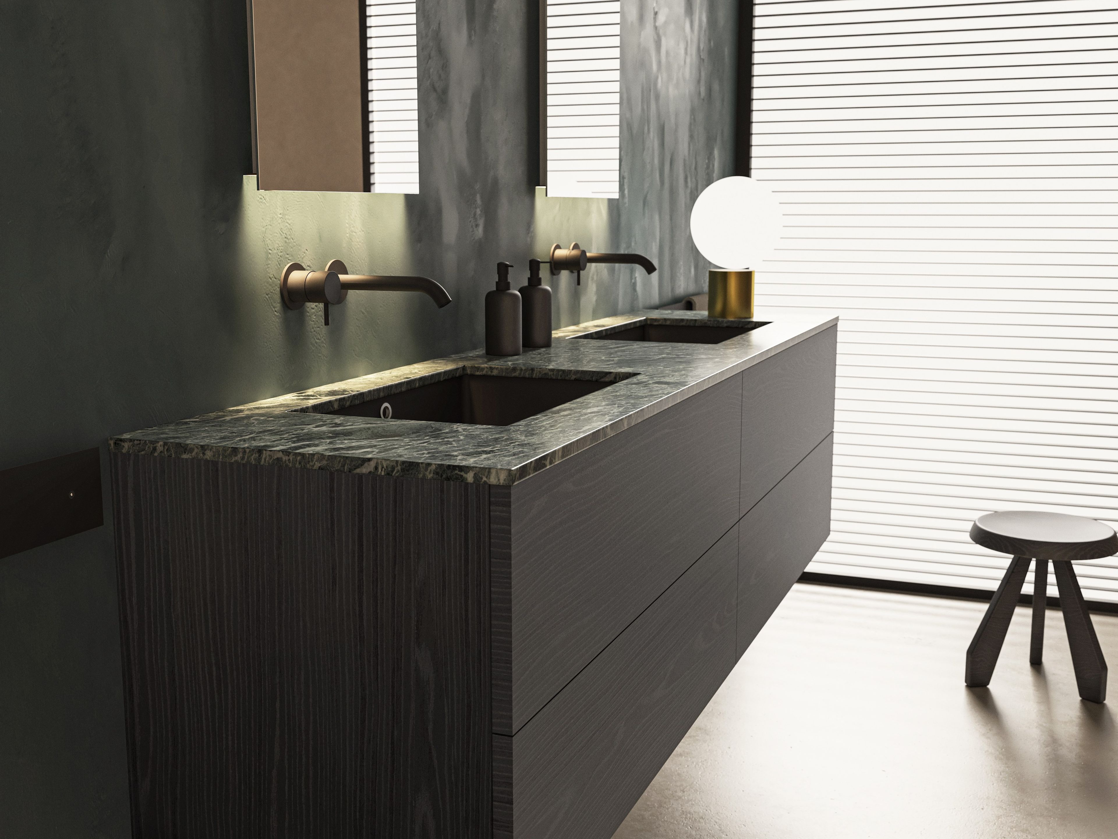 BLOCK H.48 by Moab - Mobile lavabo doppio in legno con cassetti - 2