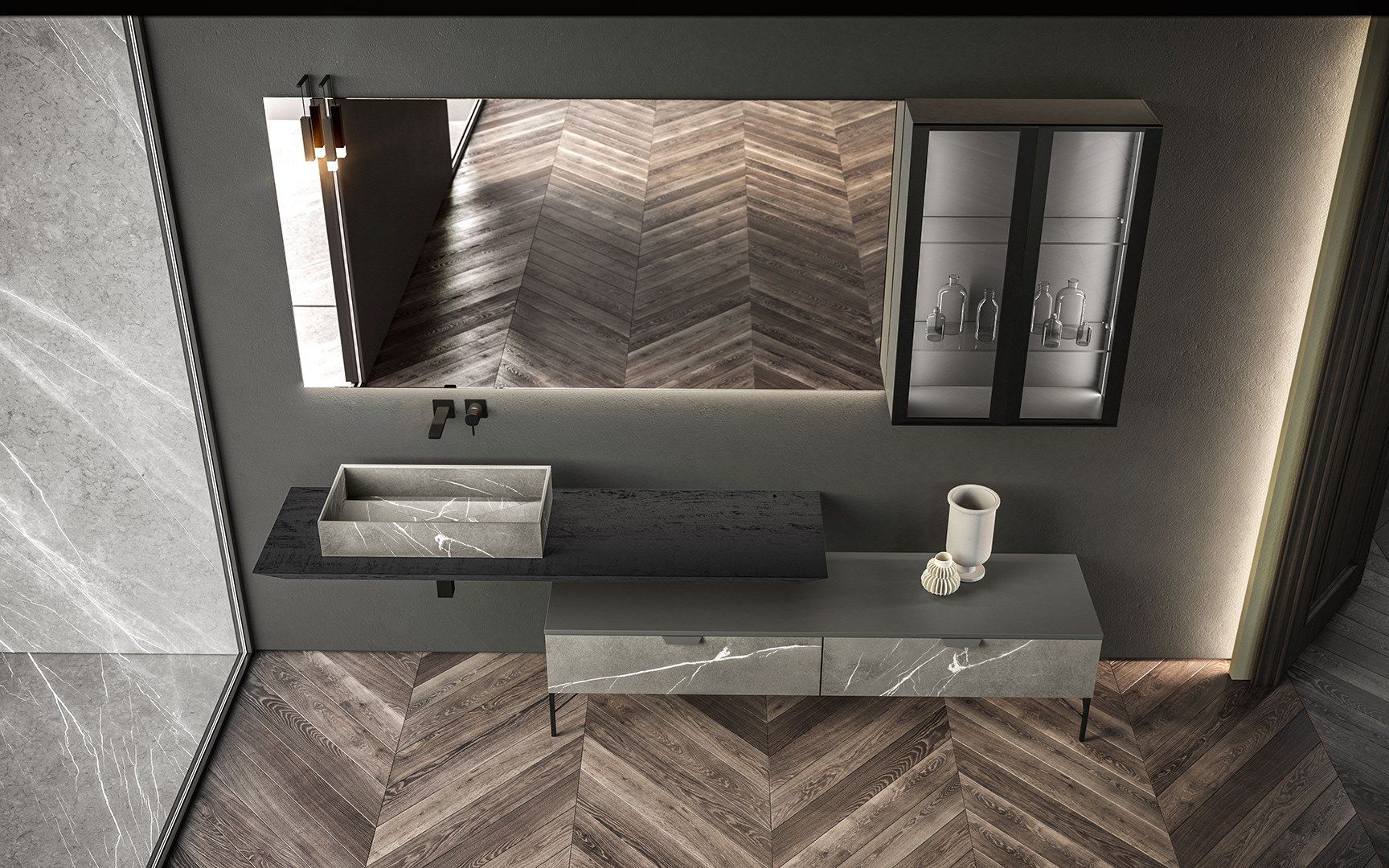 BLUES 4.02 by BMT - Mobile lavabo sospeso con specchio - 2