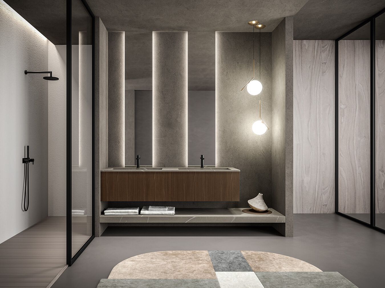 DFLY 02 by BMT - Mobile lavabo doppio sospeso con specchio