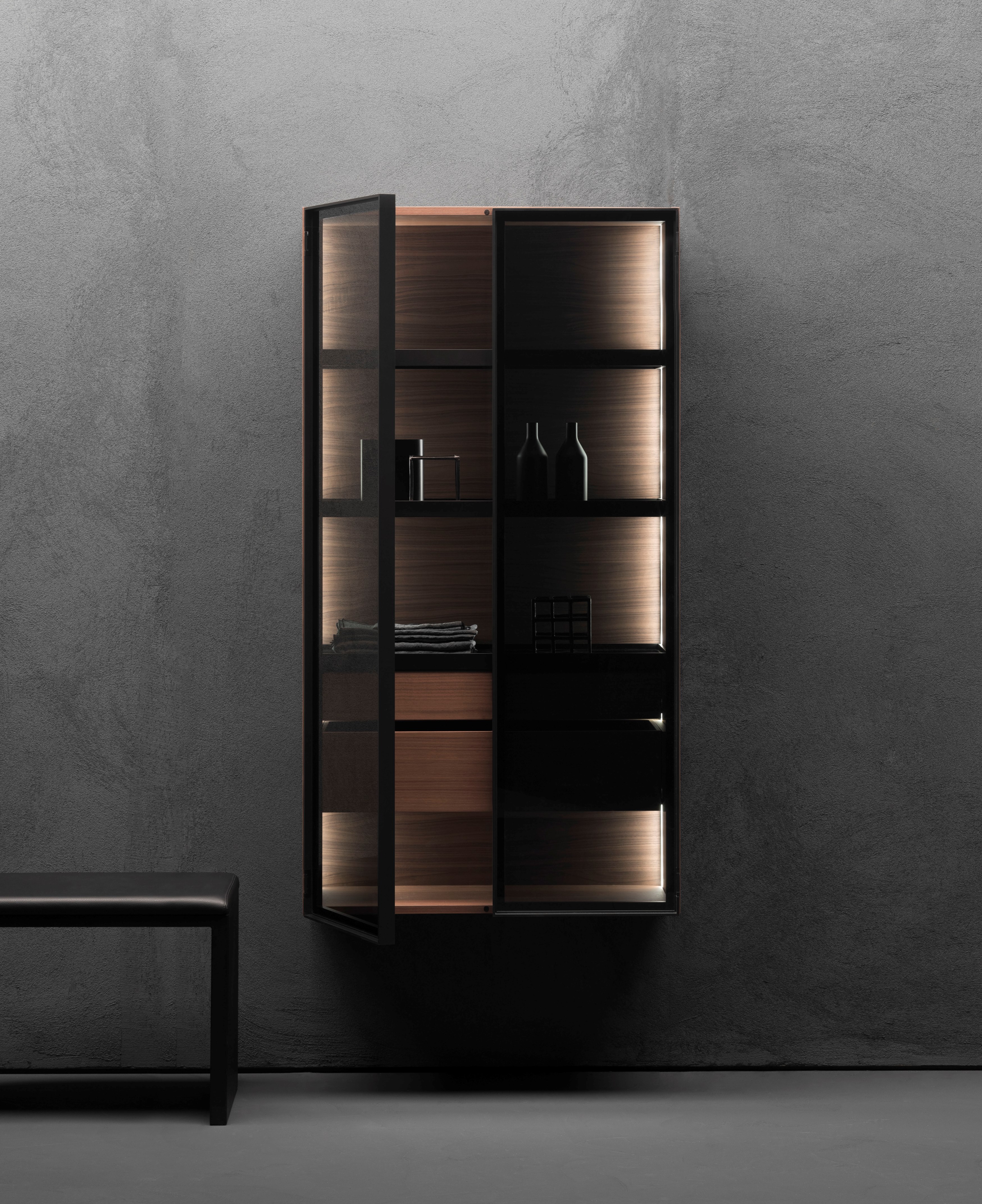 BUTLER Bathroom wardrobe in aluminum, glass and wood By FALPER | design ...