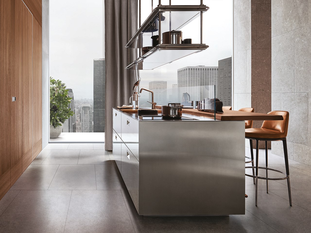 ITALIA + MODUS SYSTEM Stainless steel and wood kitchen with island By ...