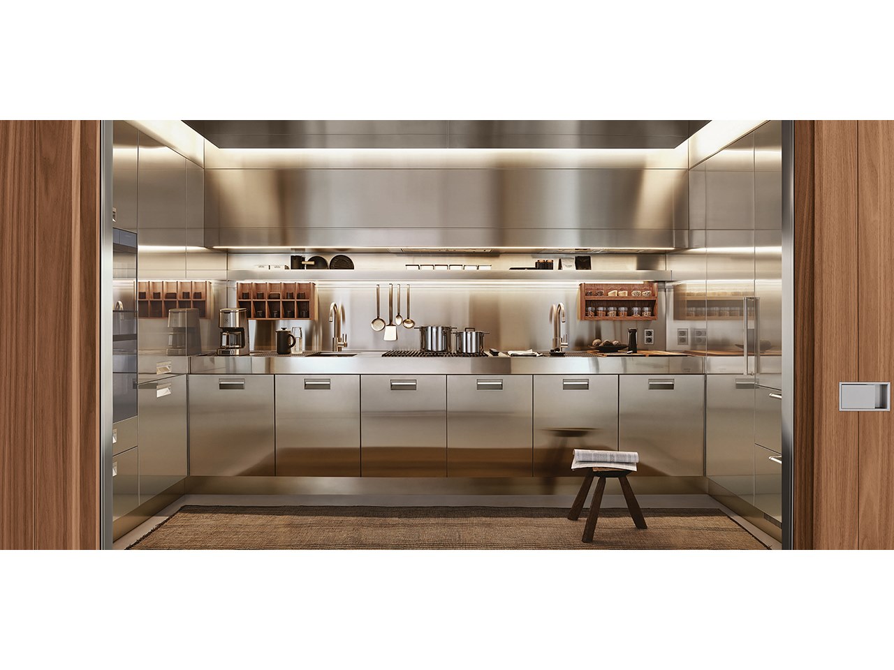 ITALIA + MODUS SYSTEM Stainless steel and wood kitchen with island By ...