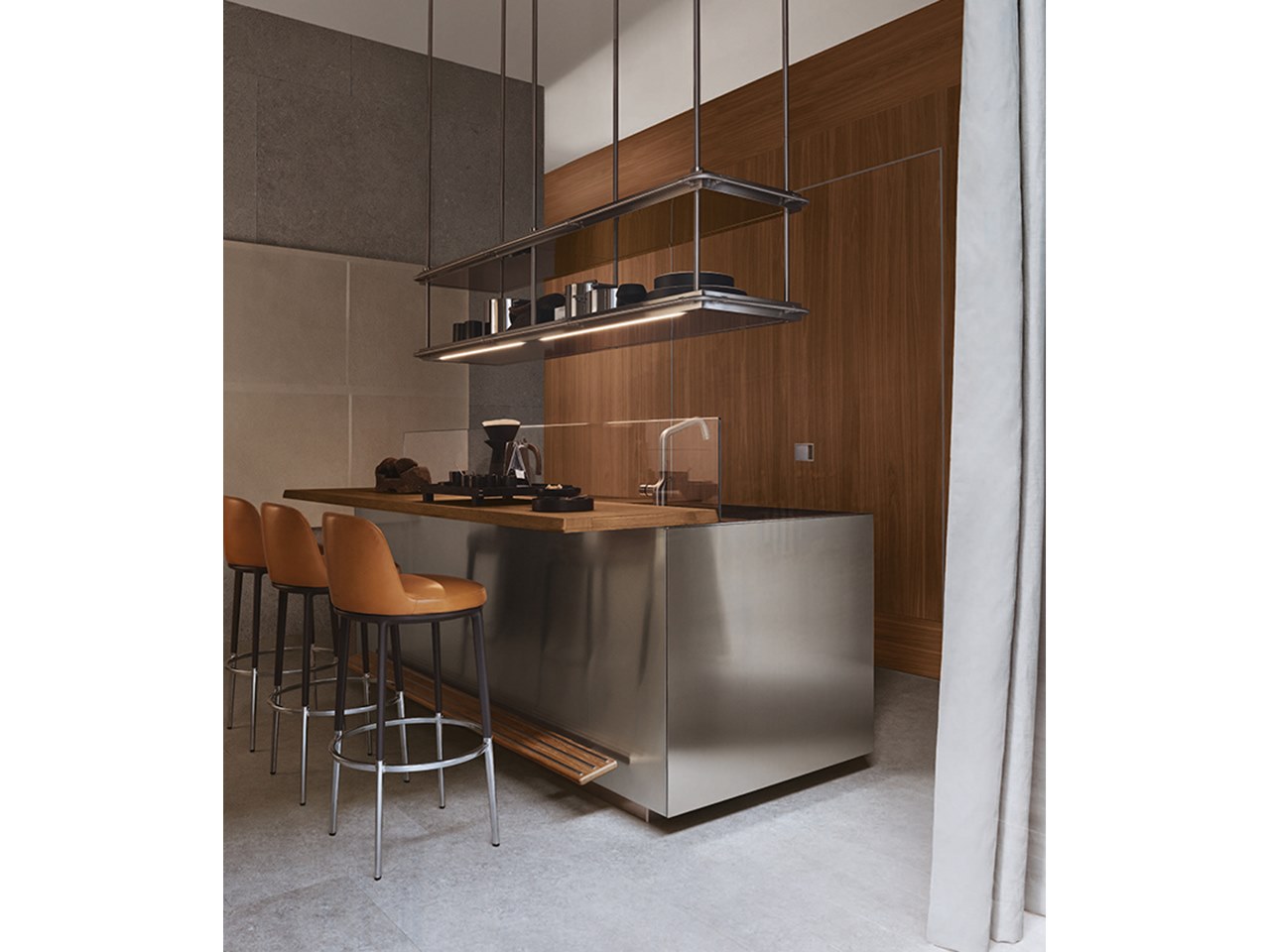 ITALIA + MODUS SYSTEM Stainless steel and wood kitchen with island By ...