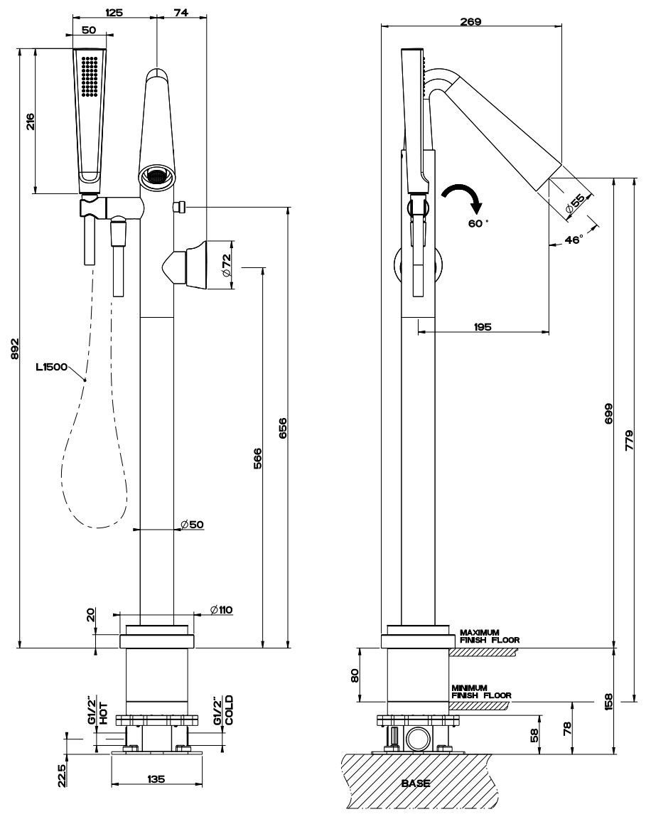 CONO Floor standing bathtub mixer Cono Collection By Gessi design