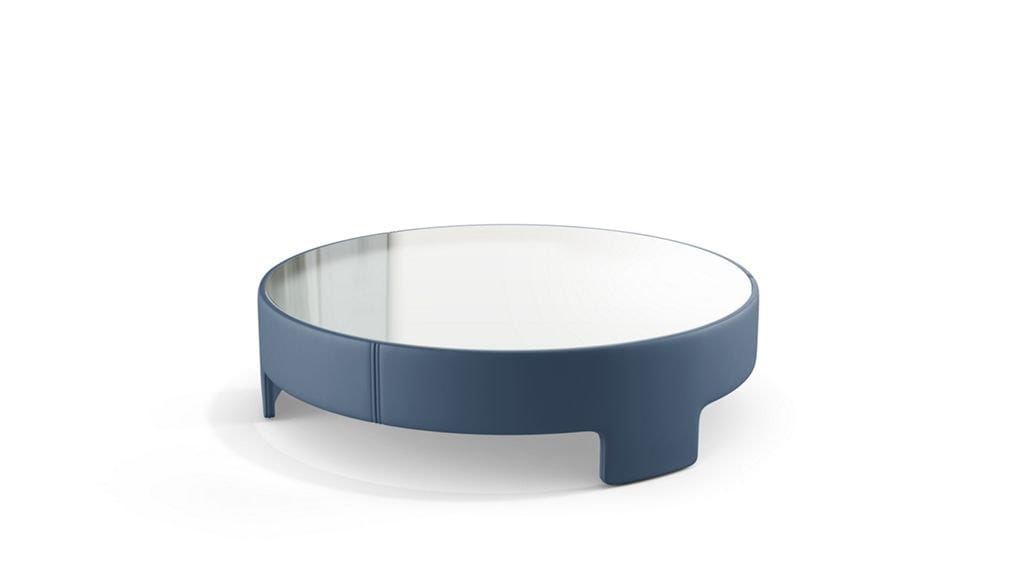 Round leather coffee table with glass top CUBA LIBRE 3 By Roche Bobois