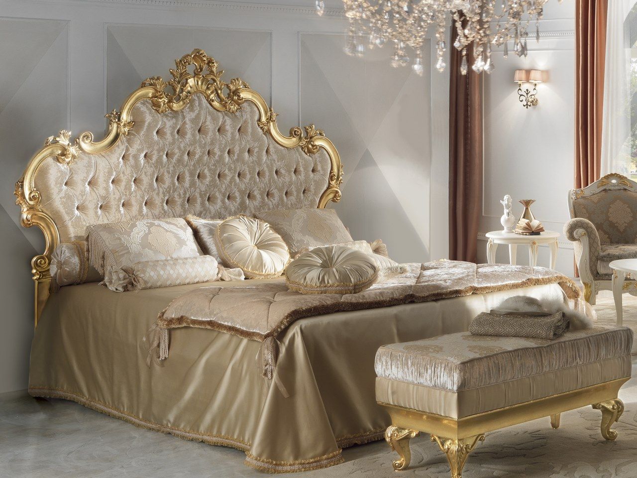 DIAMANTE Wooden double bed with tufted headboard By CASA +39