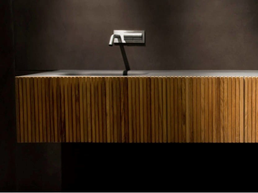 DOOR TEAK STRIPES by Moab - Mobile lavabo singolo in teak con cassetti