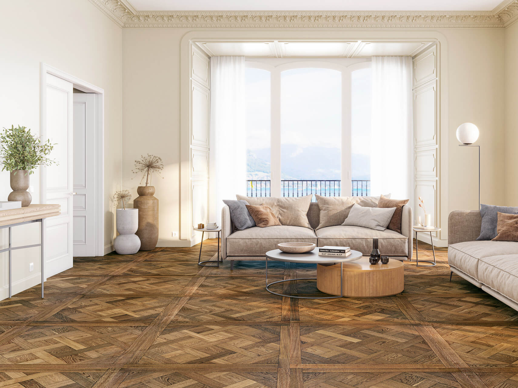 Panneau Versailles En Chêne Brossé Blanc Huilé - Échantillon 580x580x20 Mm, Pose Flottante Ou Collée