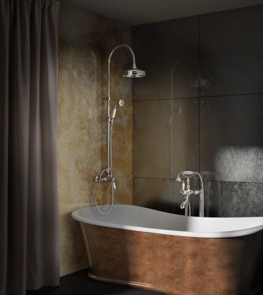 Colonna doccia retrò MORAVA in ottone cromato con doccetta H 150cm