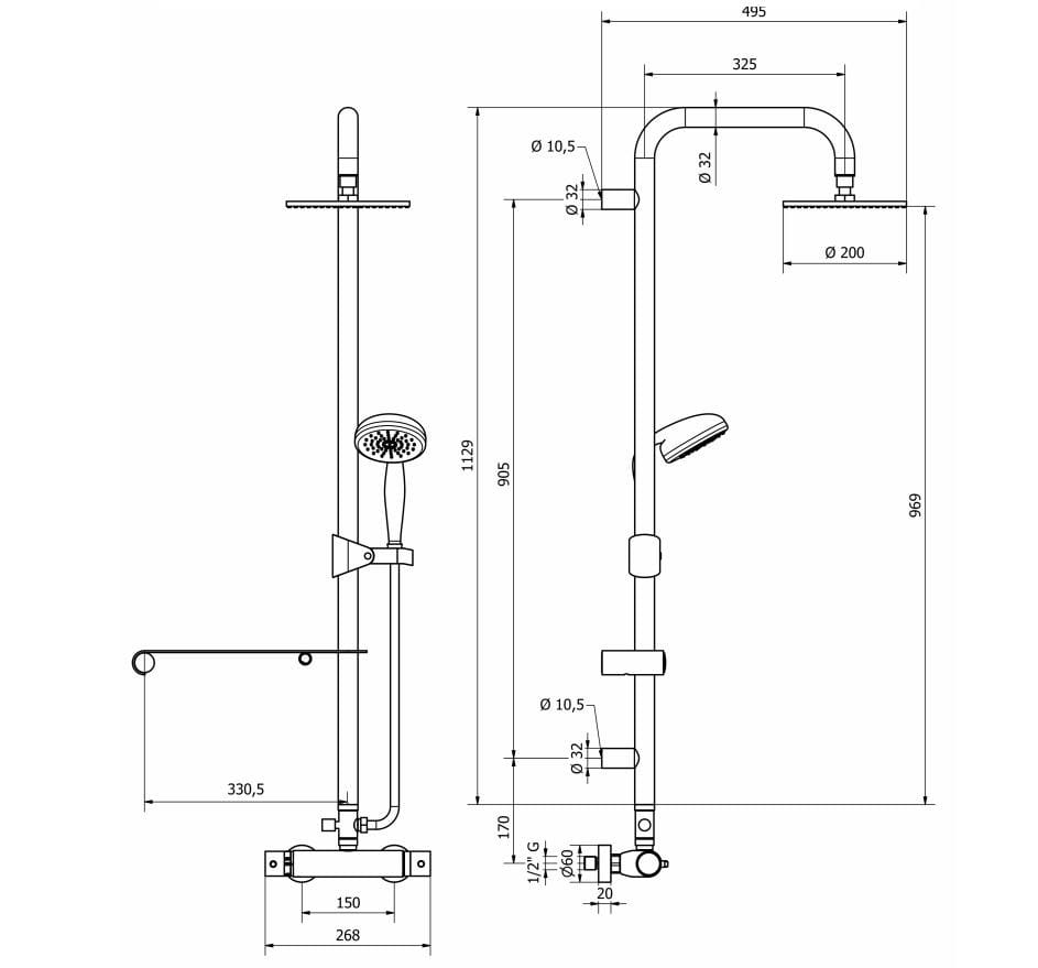 ELEGANCE Colonne de douche mural thermostatique By Saniline