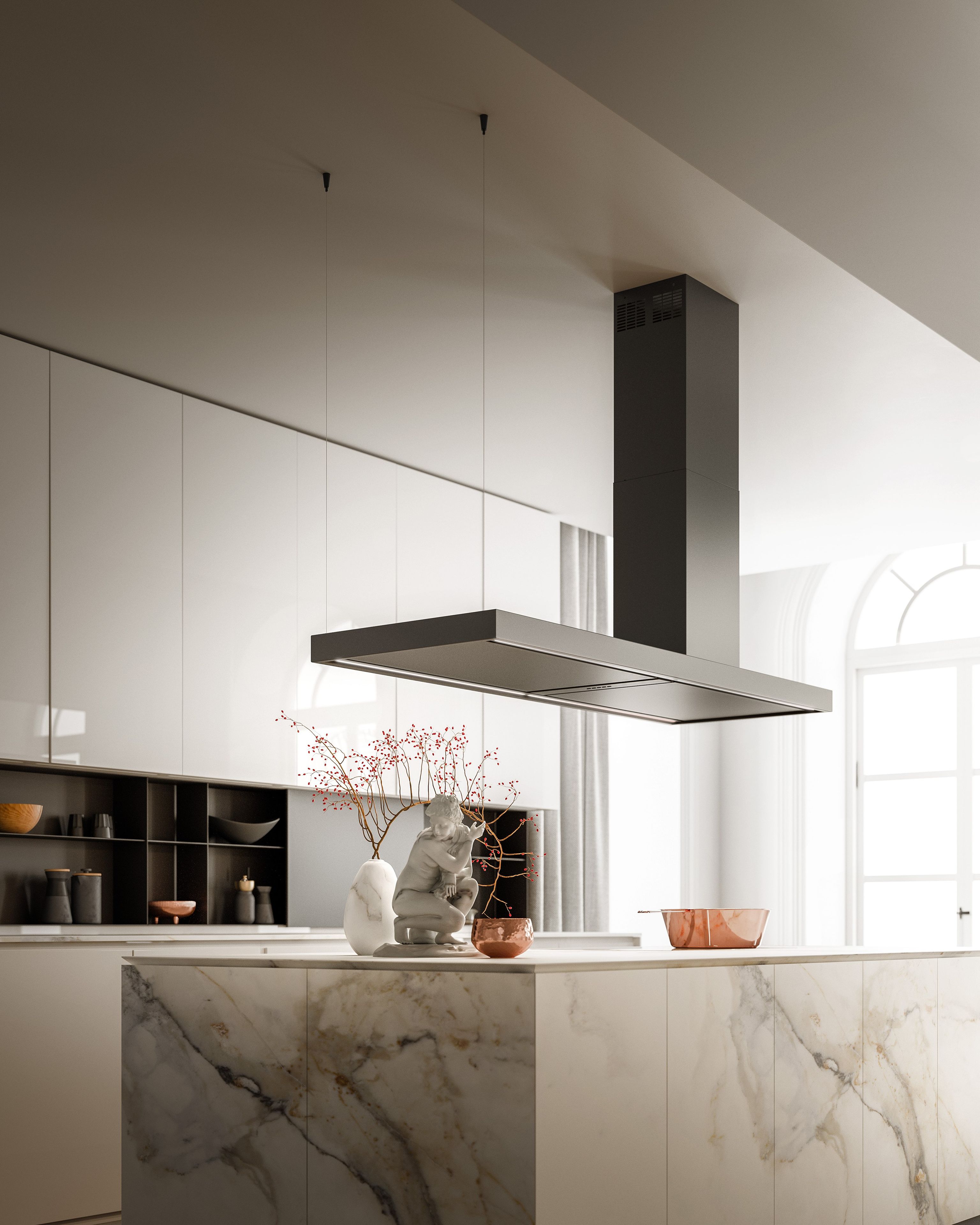 DESIGN Steel island hood with perimetral aspiration By Falmec