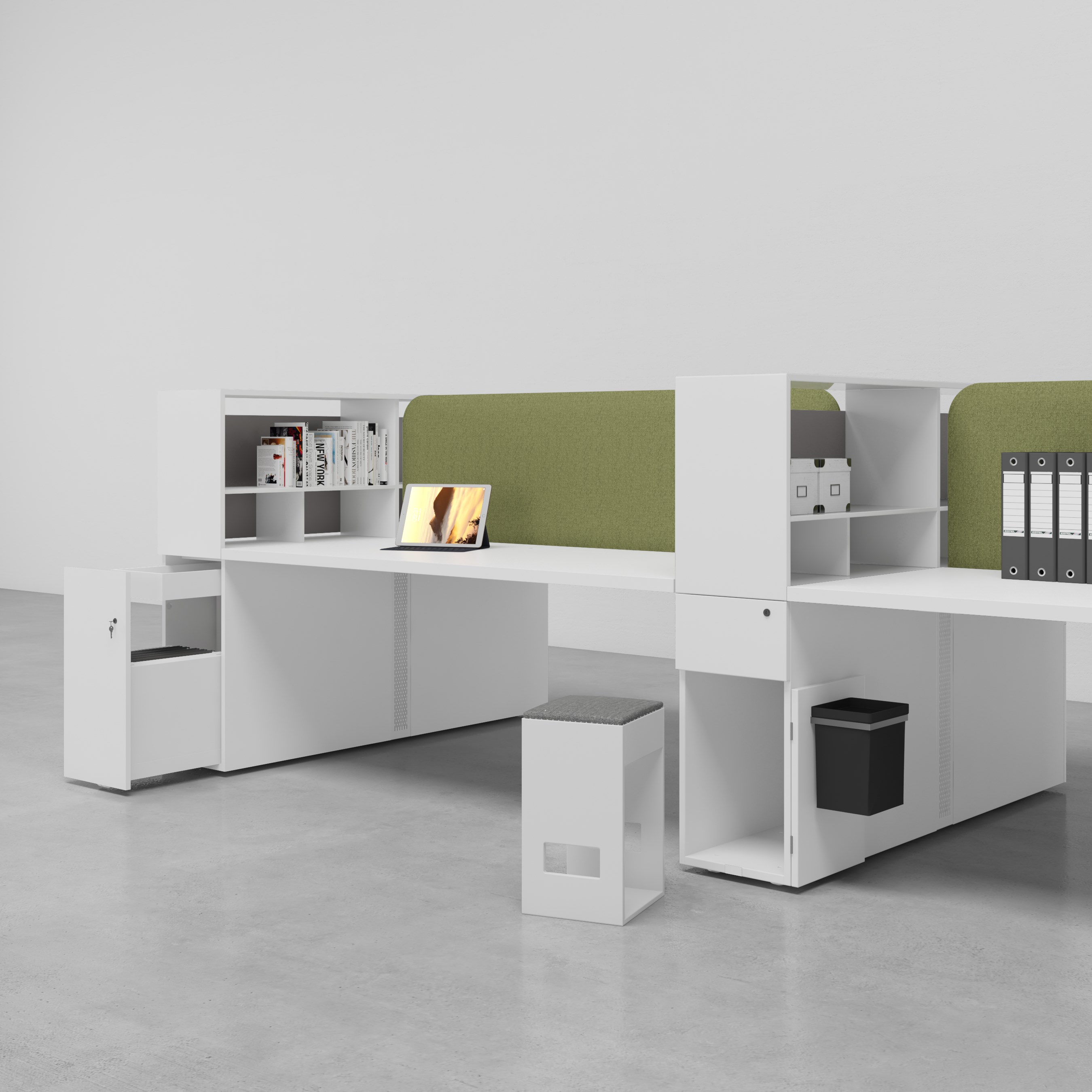 Height-adjustable multiple office workstation with shelves EVO HP ...