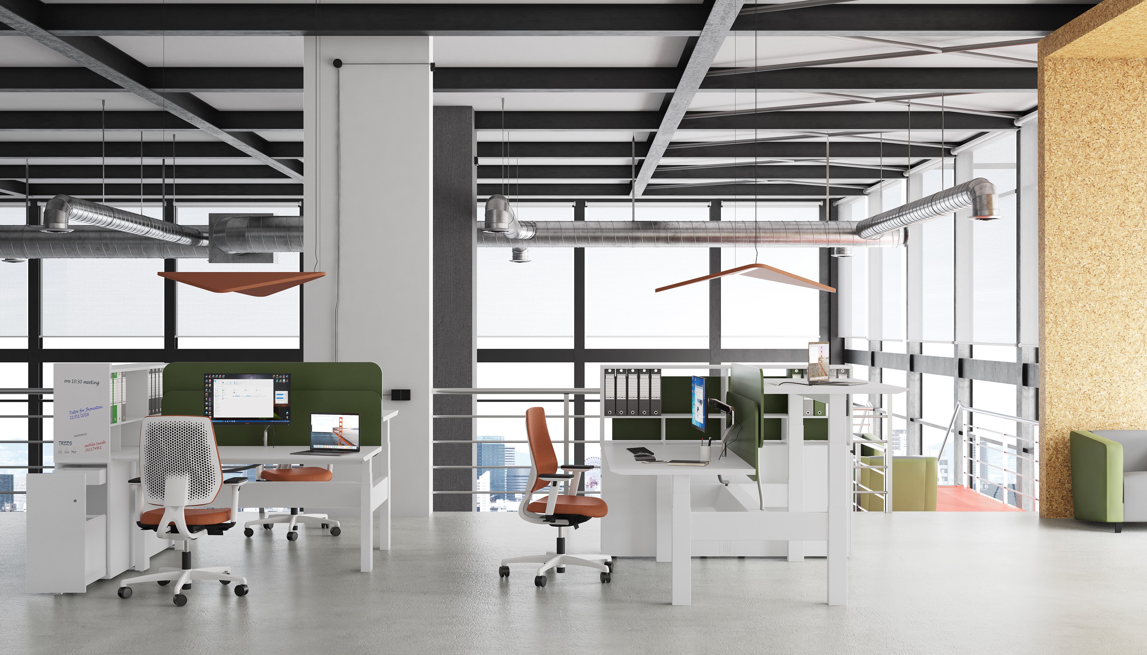 Height-adjustable multiple office workstation with shelves EVO HP ...