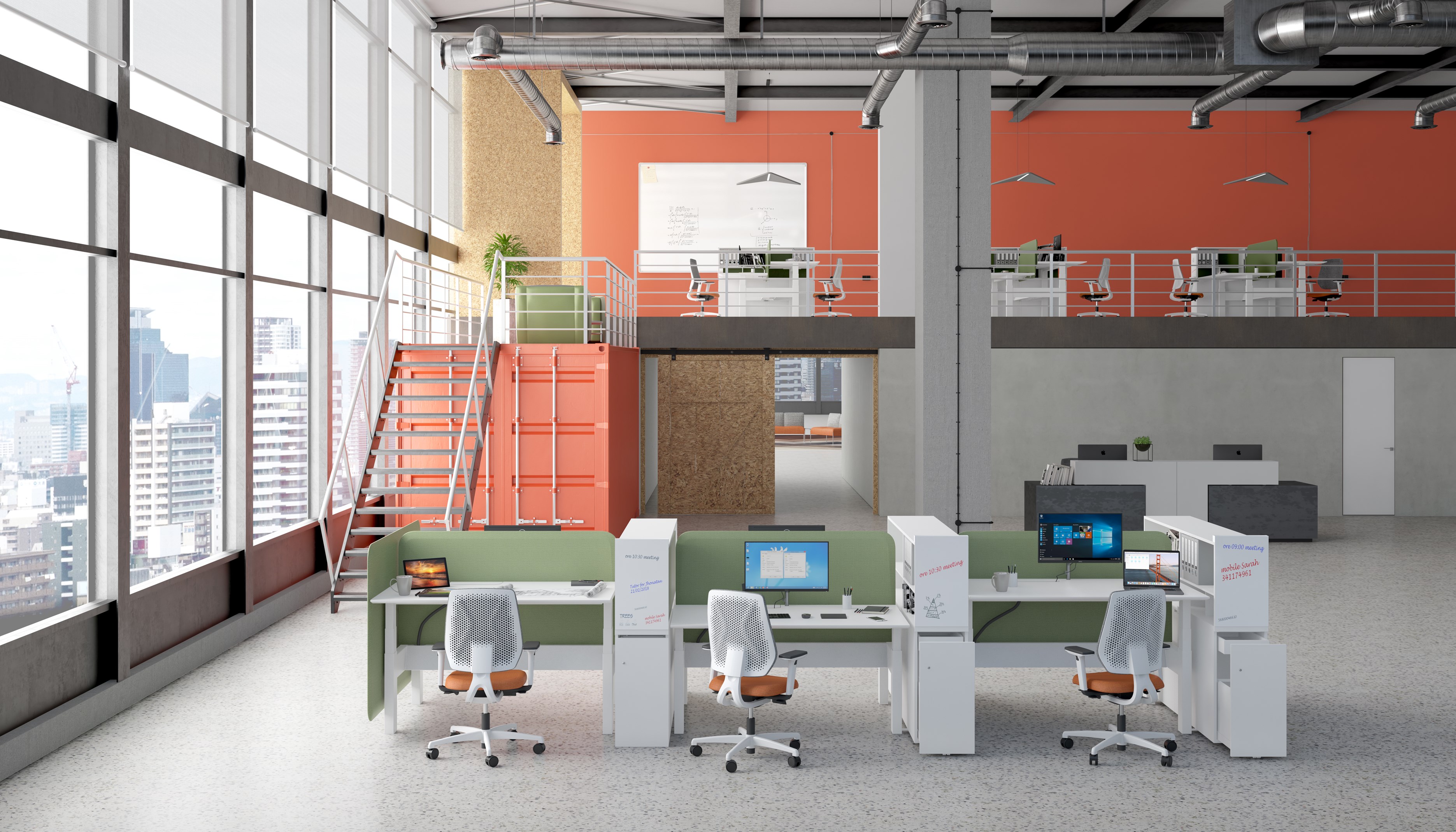 Height-adjustable multiple office workstation with shelves EVO HP ...