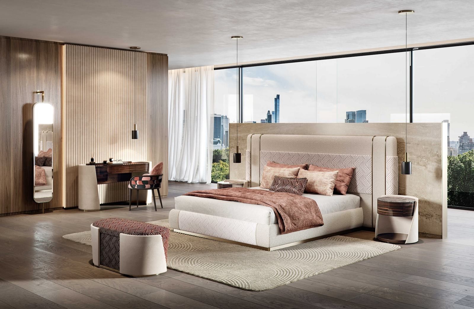 FREY by Capital Collection - Letto matrimoniale in tessuto con testiera alta - 3