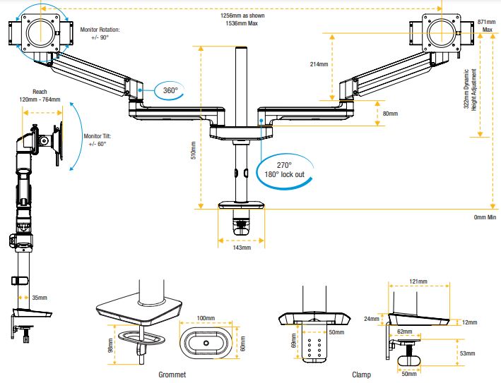 Fellowes 8042901 Braccio Doppio Per Monitor Lotus – Ergonomico Per Doppio Schermo, Regolabile In Altezza, VESA, Per Postazioni Sit-Stand