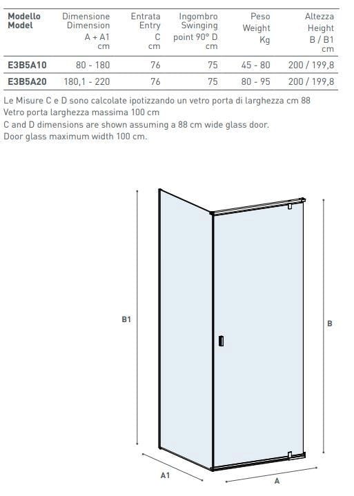 GALILEO E3B5A Corner crystal shower cabin with hinged door By Cesana
