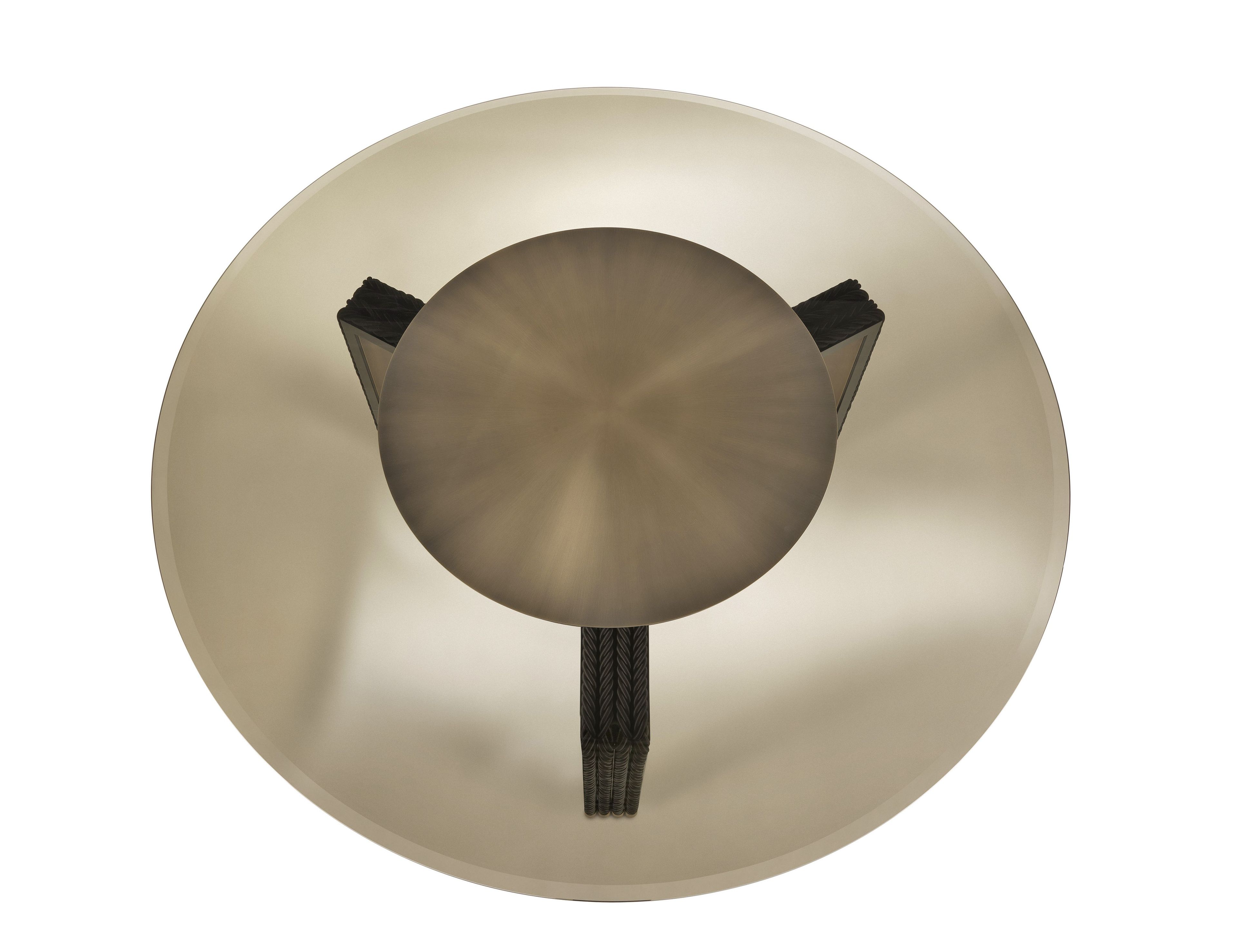 GLASGOW Round metal and glass table with Lazy Susan By Gianfranco Ferré