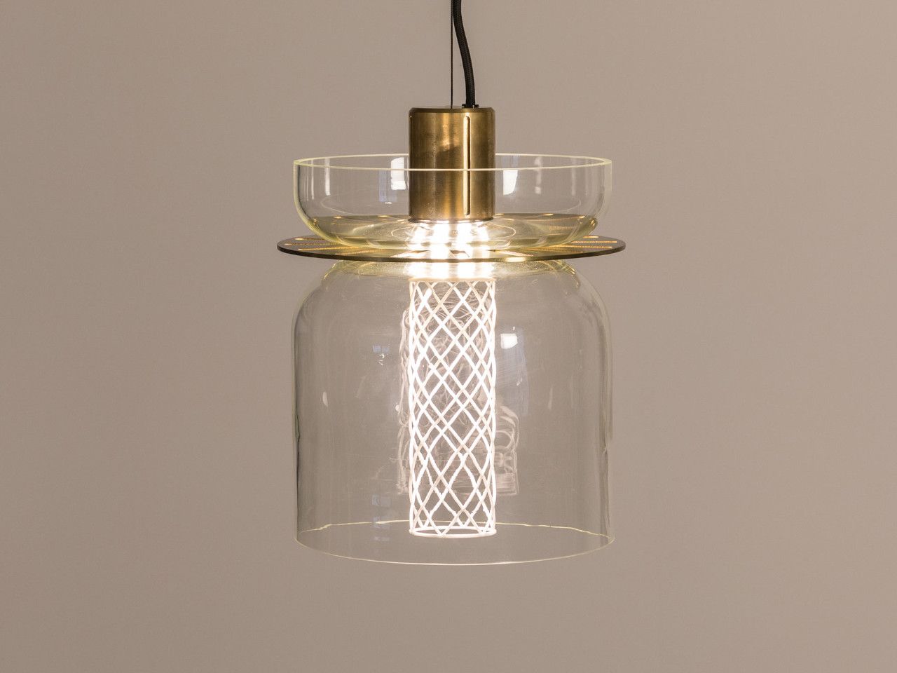 Brass and blown glass LED pendant lamp GREENWAY S5 Greenway Collection