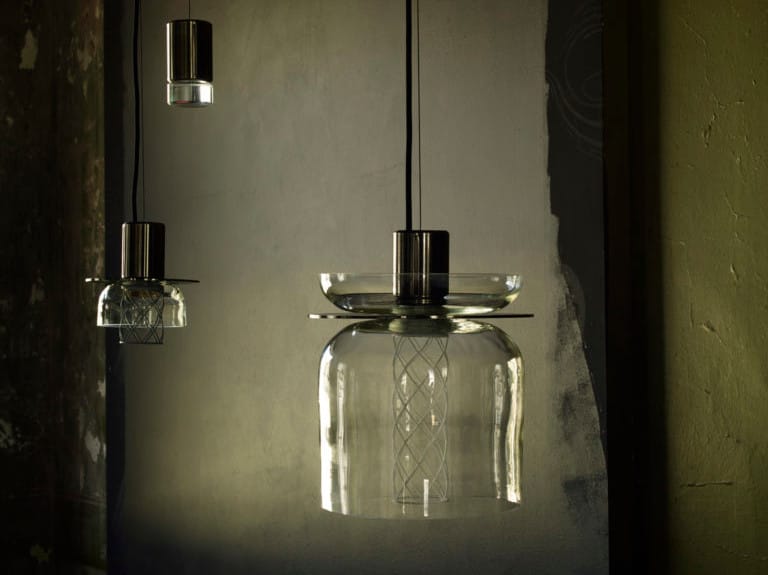 Brass and blown glass LED pendant lamp GREENWAY S5 Greenway Collection
