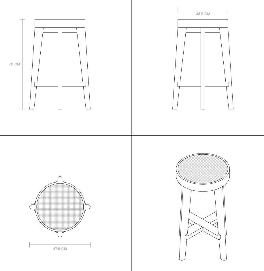 PROJECT CHANDIGARH Stool in teak and cane with footrest By Phantom ...