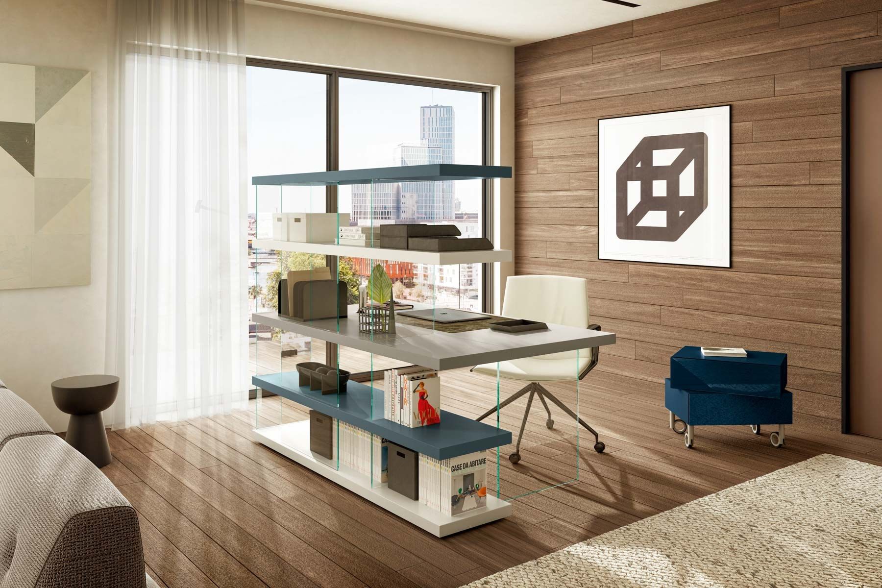 HOME OFFICE 1256 Bookcase Sectional bookcase with secretary desk By Lago design Daniele Lago