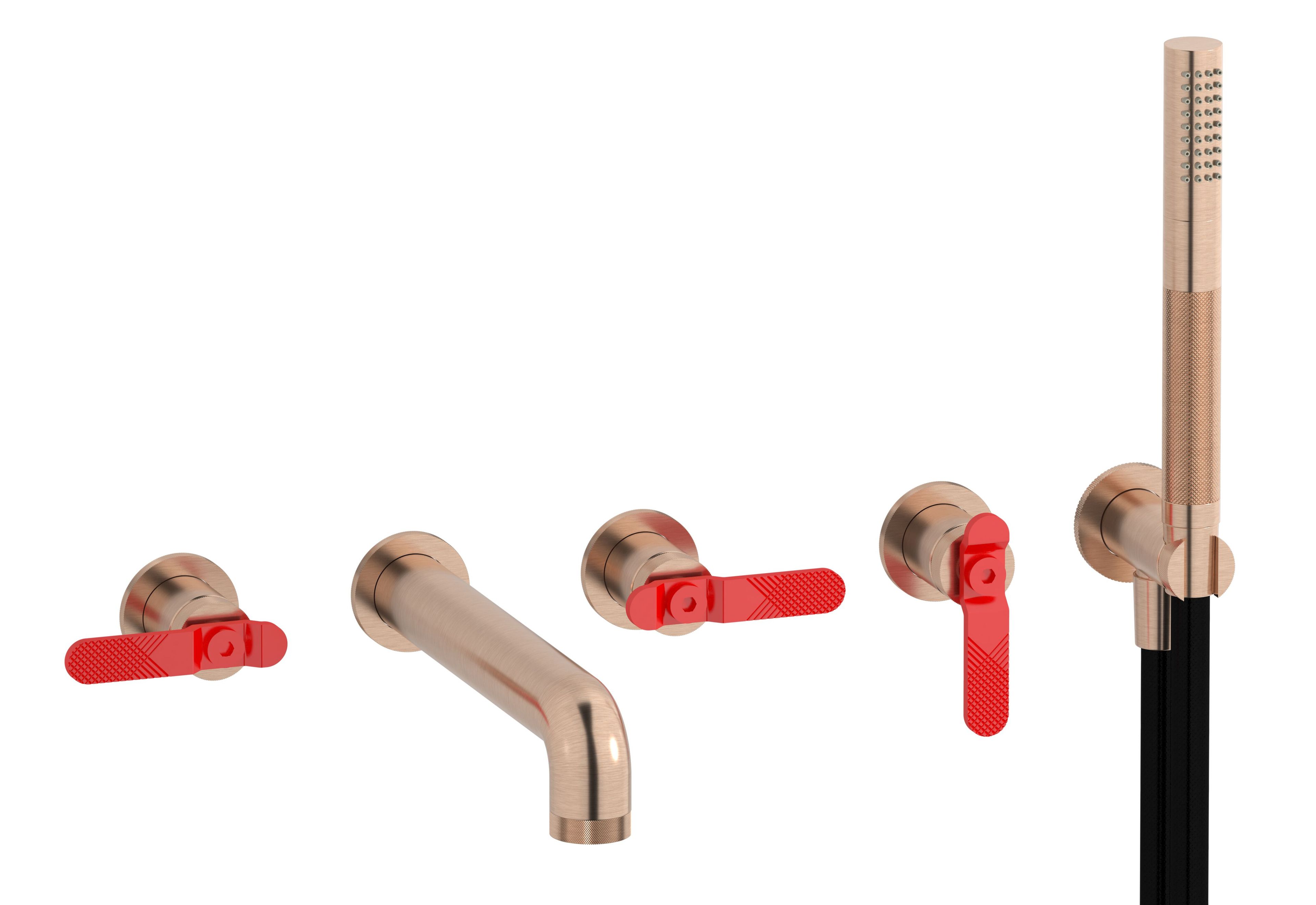 BOLD LEVER B2398 by IB - Rubinetto per vasca a 5 fori a muro con doccetta - 24