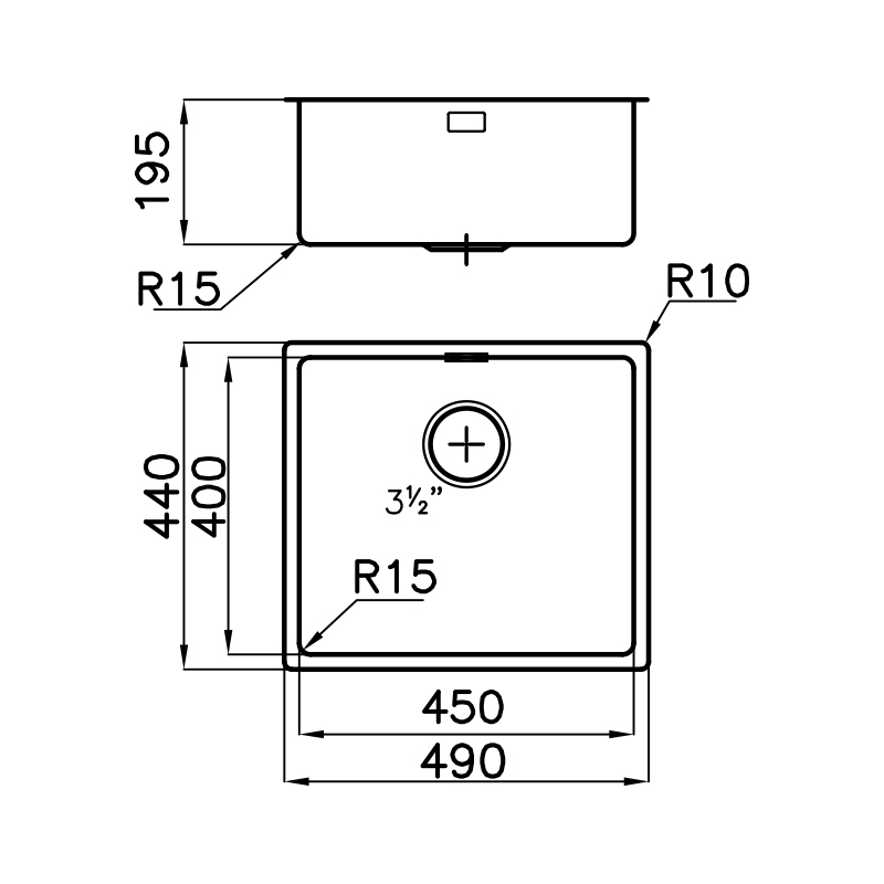 Single Flush mounted Stainless Steel Sink KE R15 45X40 FT GUNMETAL By