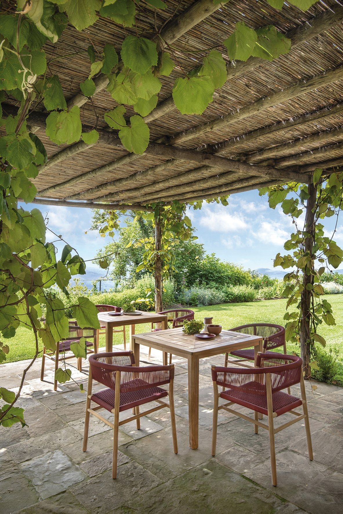 KILT Stackable rope and teak garden chair By Ethimo design Marcello