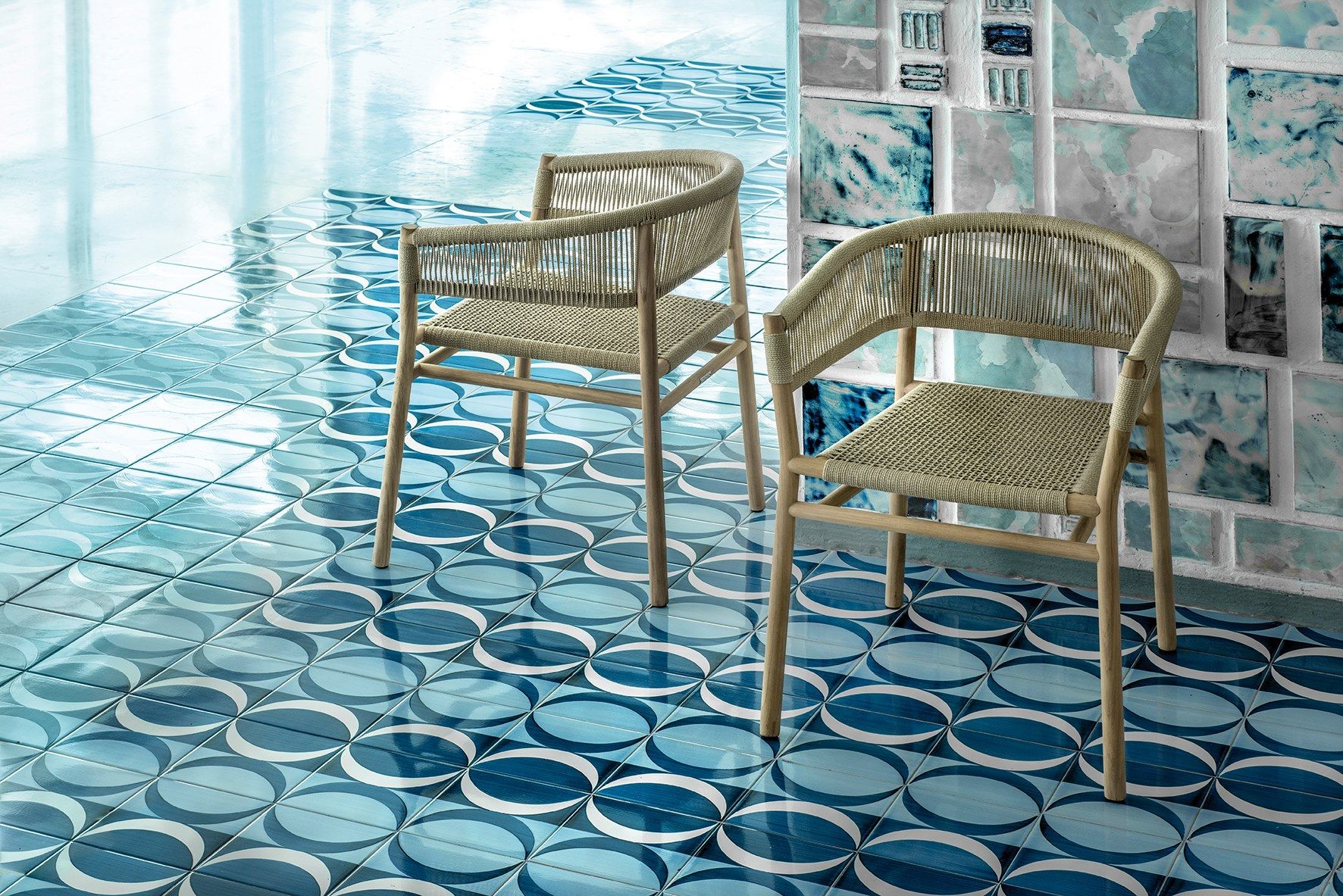 KILT Stackable rope and teak garden chair By Ethimo design Marcello