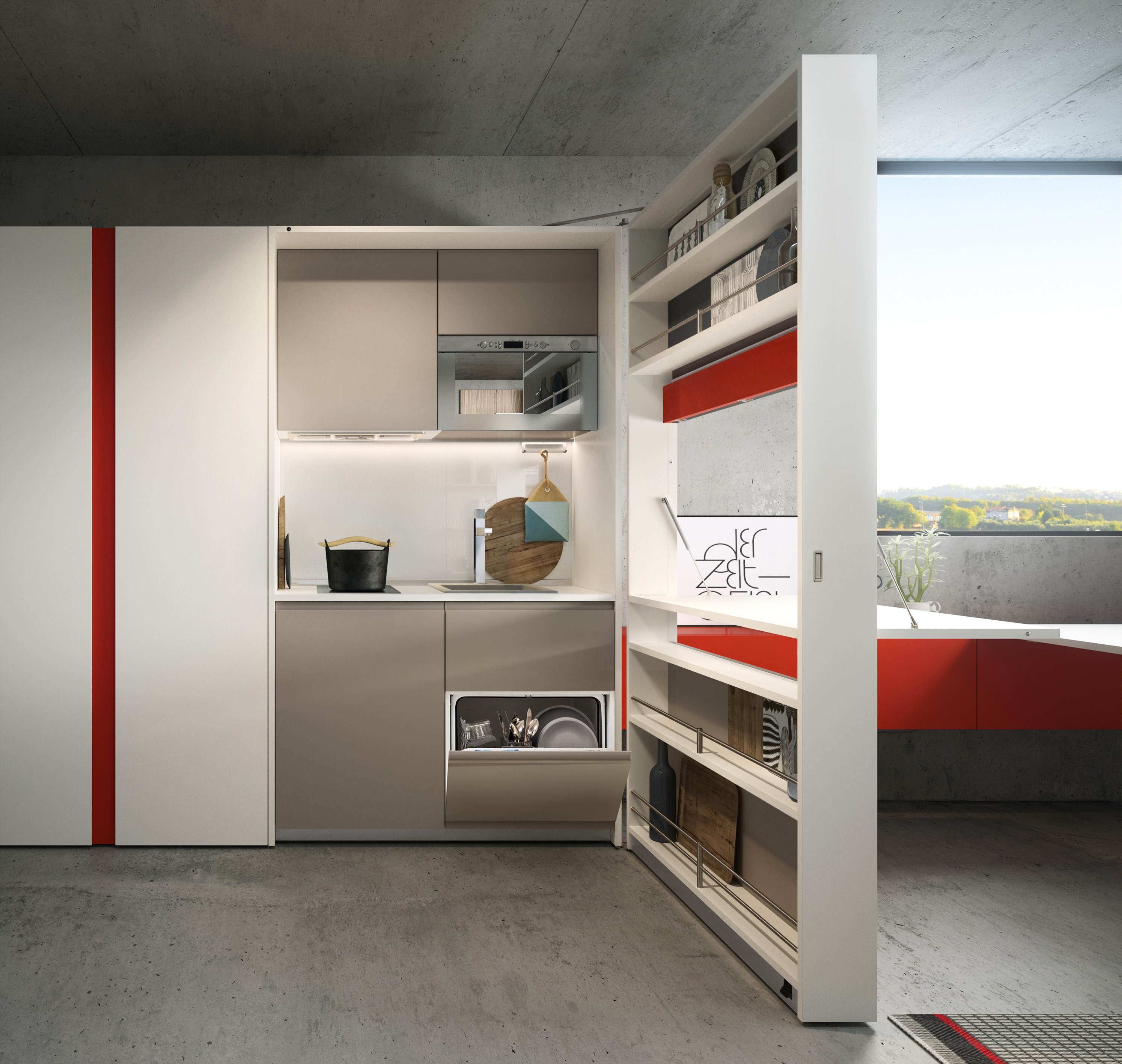 mobile con cucina a scomparsa