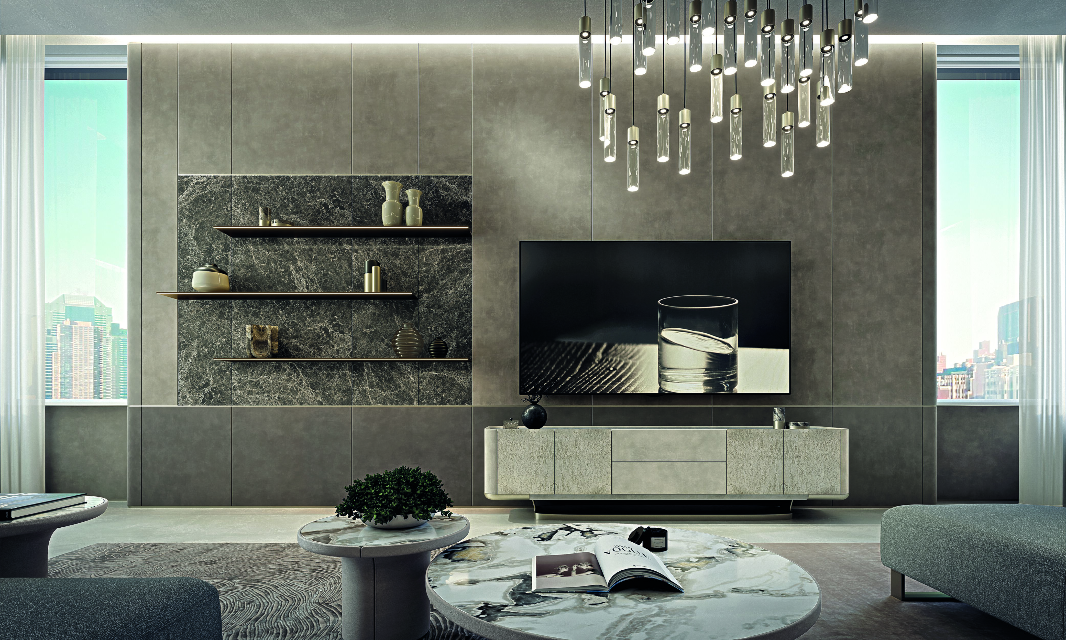 FOREVER SYSTEM LIVING Boiserie in pelle By Longhi