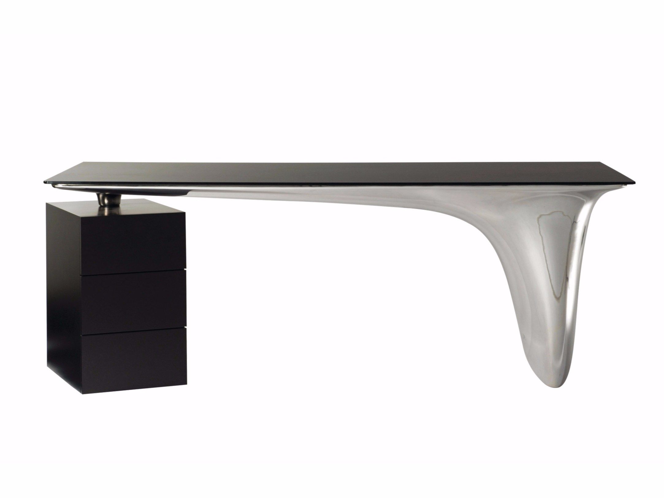 MELT Tempered glass writing desk with drawers By Roche Bobois design