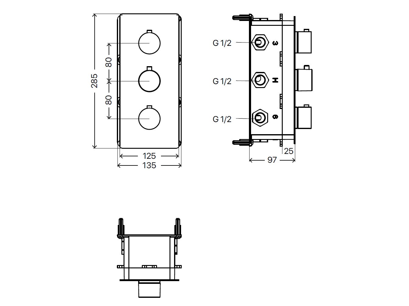 CADANIA Mischventil G1/2 - Thermostatisches Duschventil Für Warm/Kalt Wasser