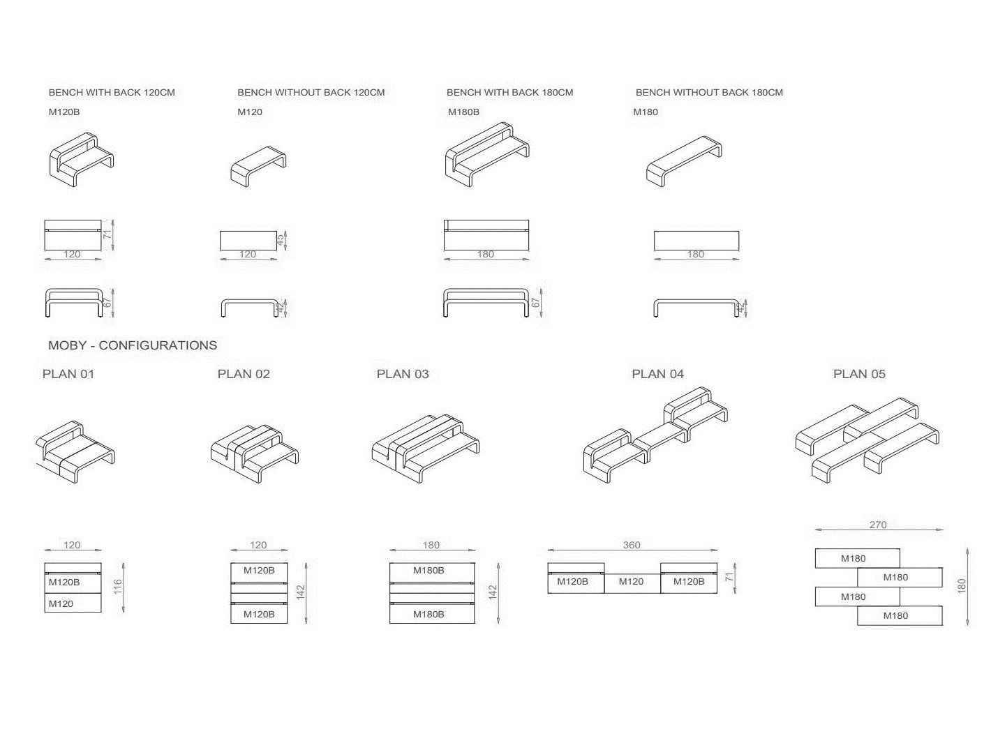 MOBY Backless bench seating By B&T Design