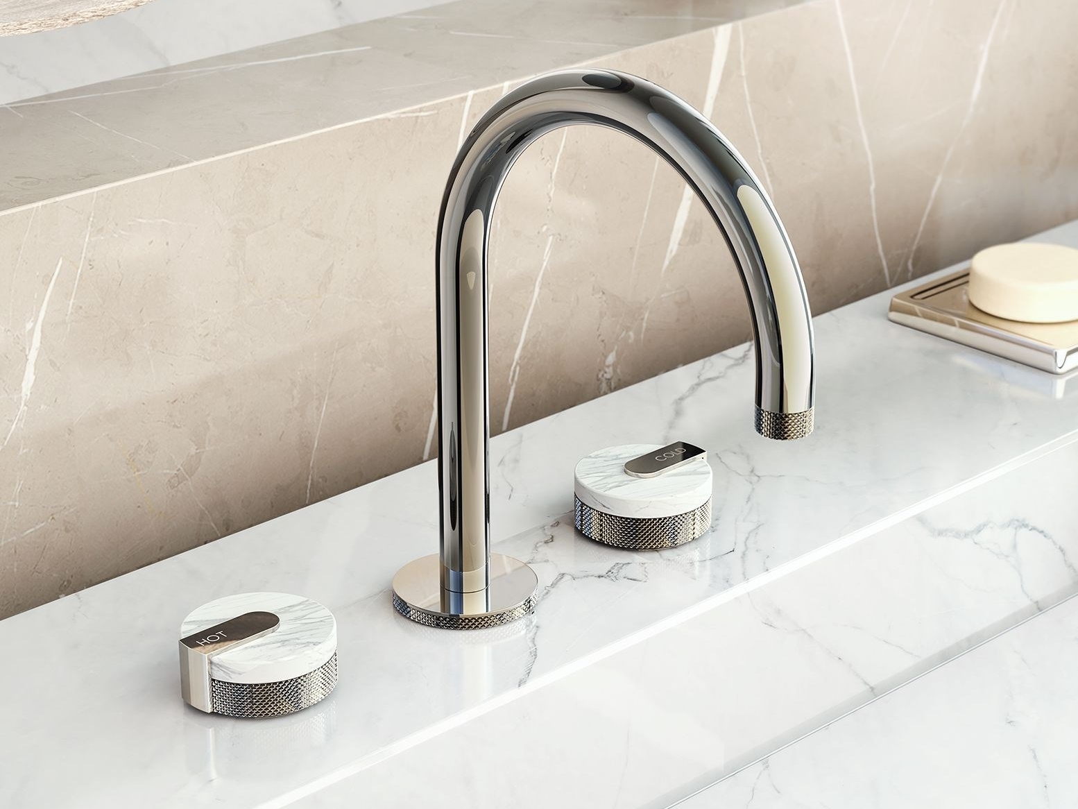 Mod Graff MOD+ 3 hole countertop washbasin tap with individual rosettes By GRAFF