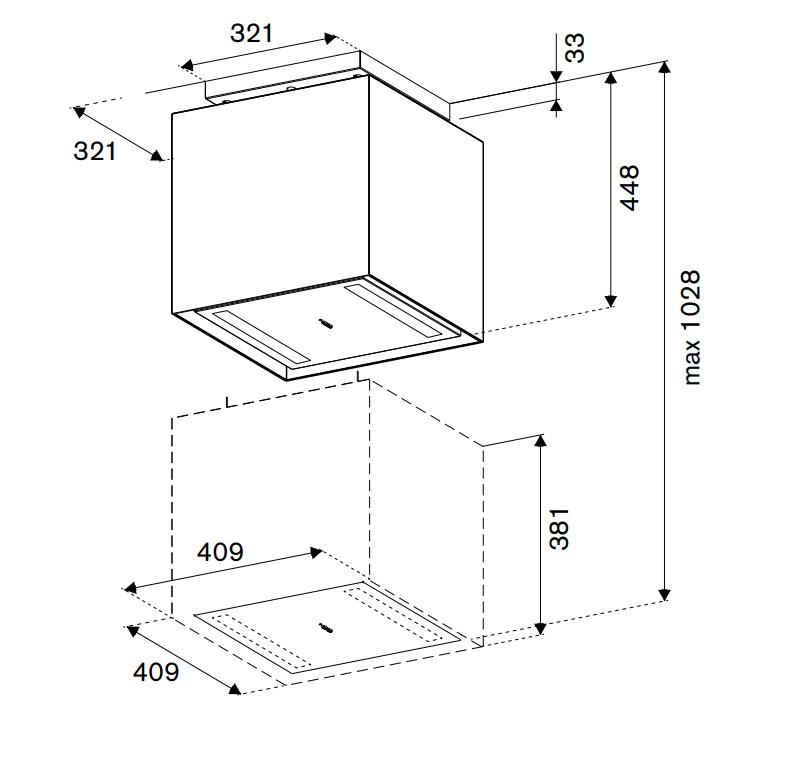 MODERN KUD40PRO1XA Stainless steel island hood with integrated