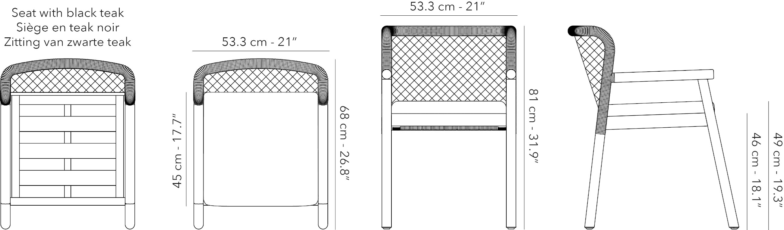 NERO Rope garden chair with armrests By Jardinico