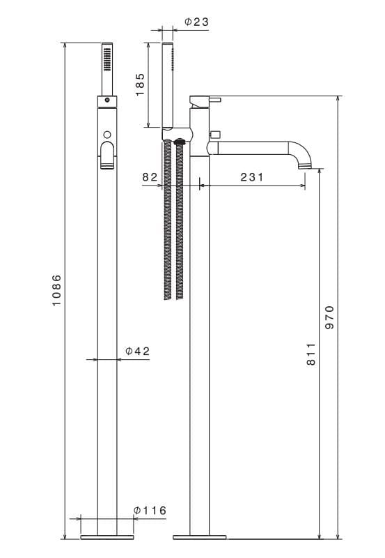 NILO Floor standing stainless steel bathtub mixer with hand shower By