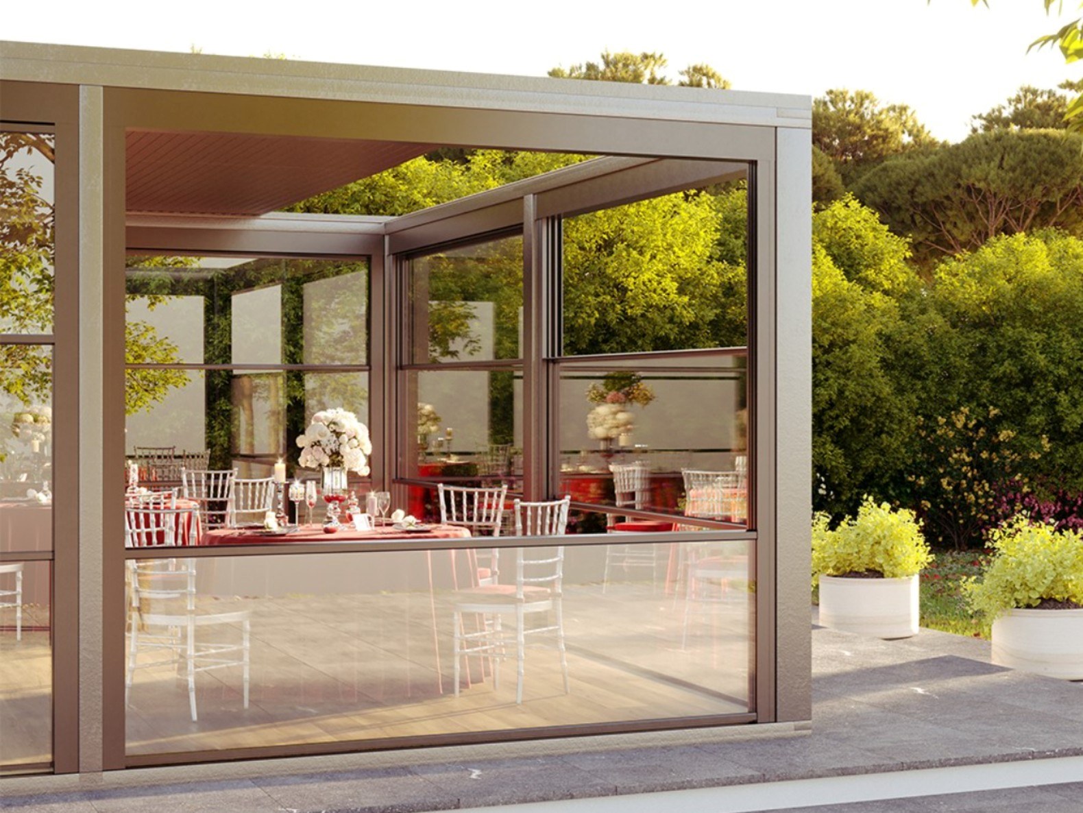 PANORA CAM by Chirenti - Vetrata motorizzata a scorrimento verticale con vetro camera