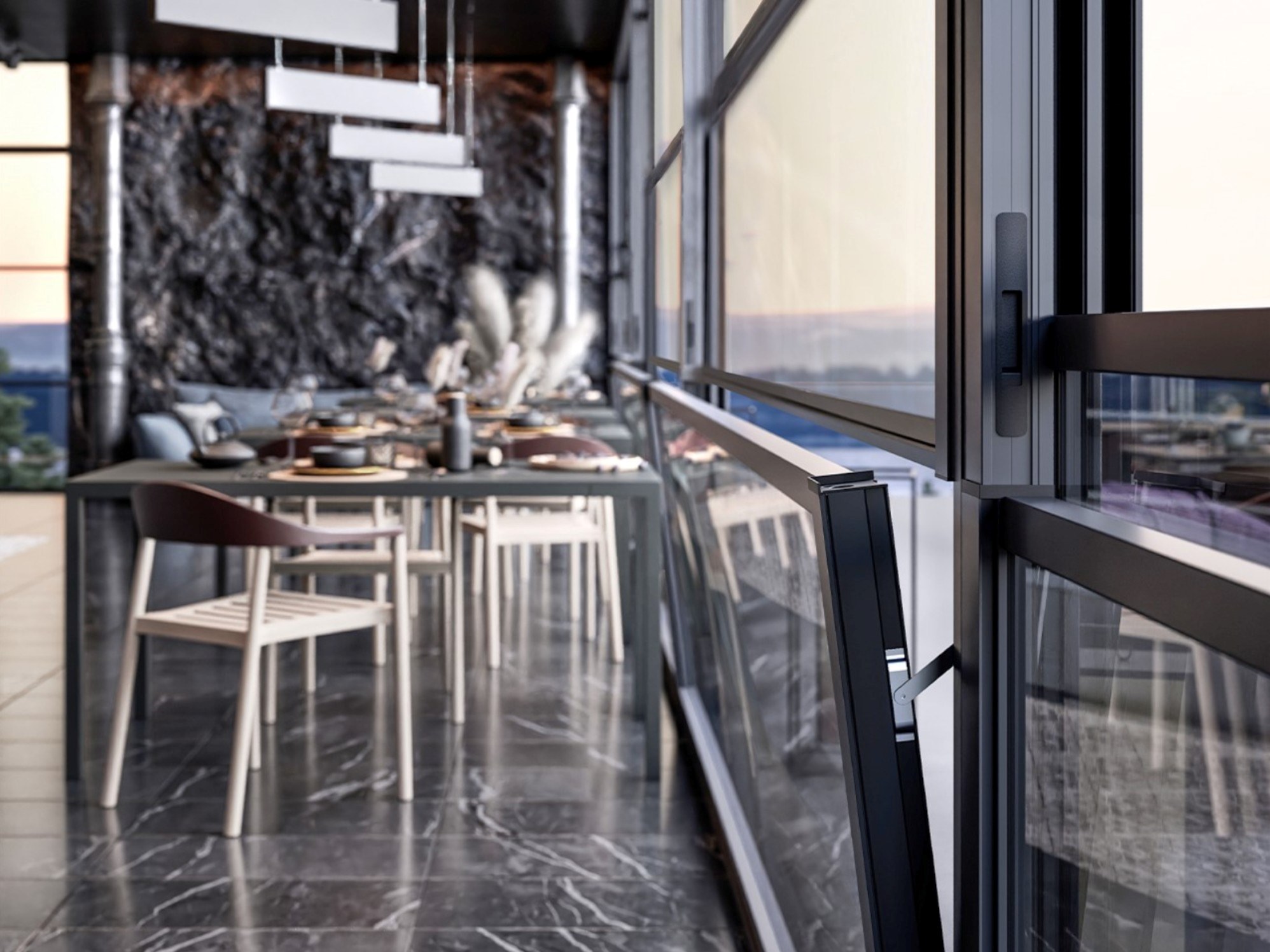 PANORA OPEN by Chirenti - Vetrata motorizzata a scorrimento verticale con vasistas